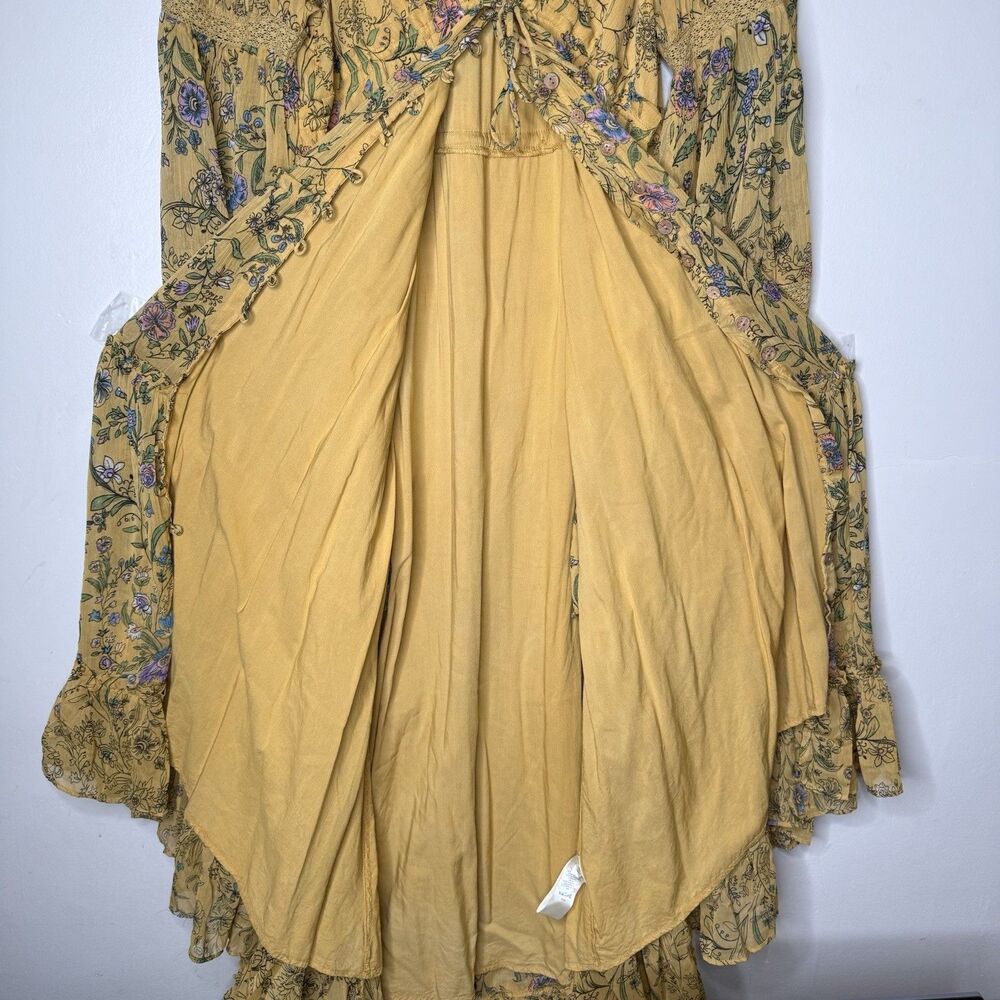 Free People Cassis Chiffon Maxi Dress Turmeric Floral Tiered Boho Festival Large - Picture 9 of 15